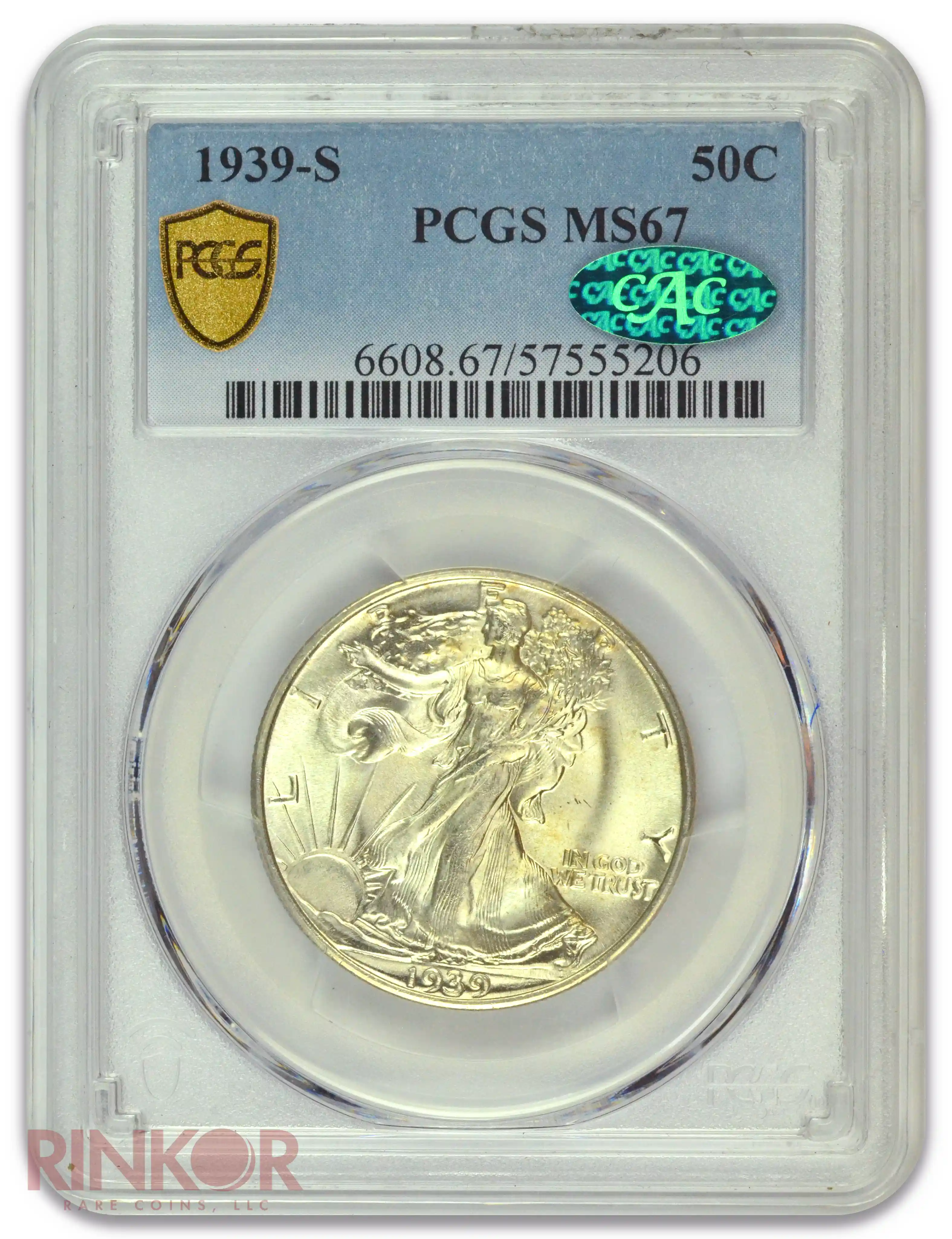 1939-S Walking Liberty Half Dollar PCGS MS 67 CAC