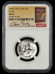1964 D Washington Quarter NGC MS63 Type C Reverse FS-901 Bill Fivaz Signature Label MS63