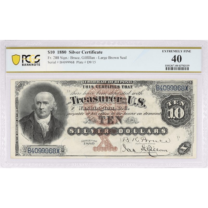 Fr.288 Robert Morris 1880 $10 Silver Certificate, PCGS Extremely Fine XF40