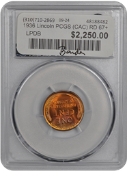 1936 Lincoln PCGS (CAC) RD 67+ 