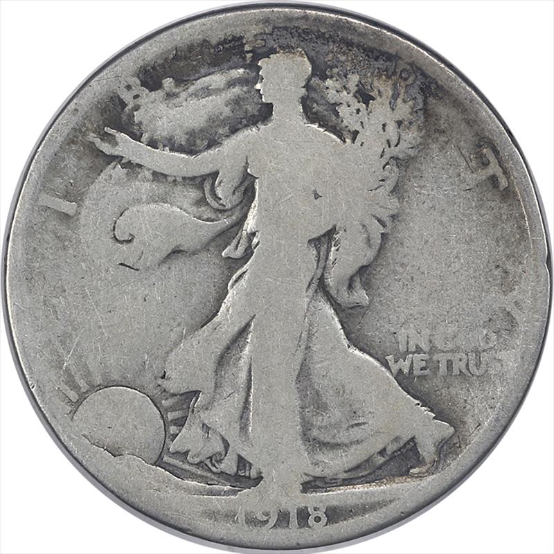 1918-D Walking Liberty Half Dollar, 50c Circulated, Good