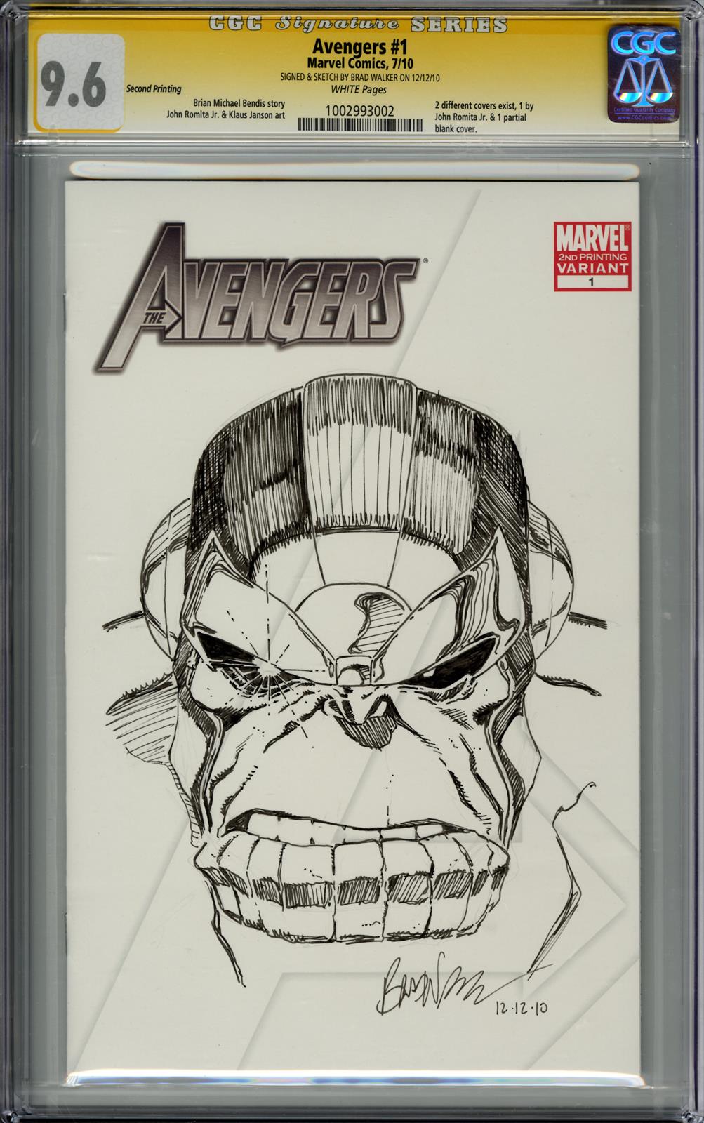Avengers #1 CGC Signature Series 9.6 (Marvel, 2010) Signed and Sketch by Brad Walker 