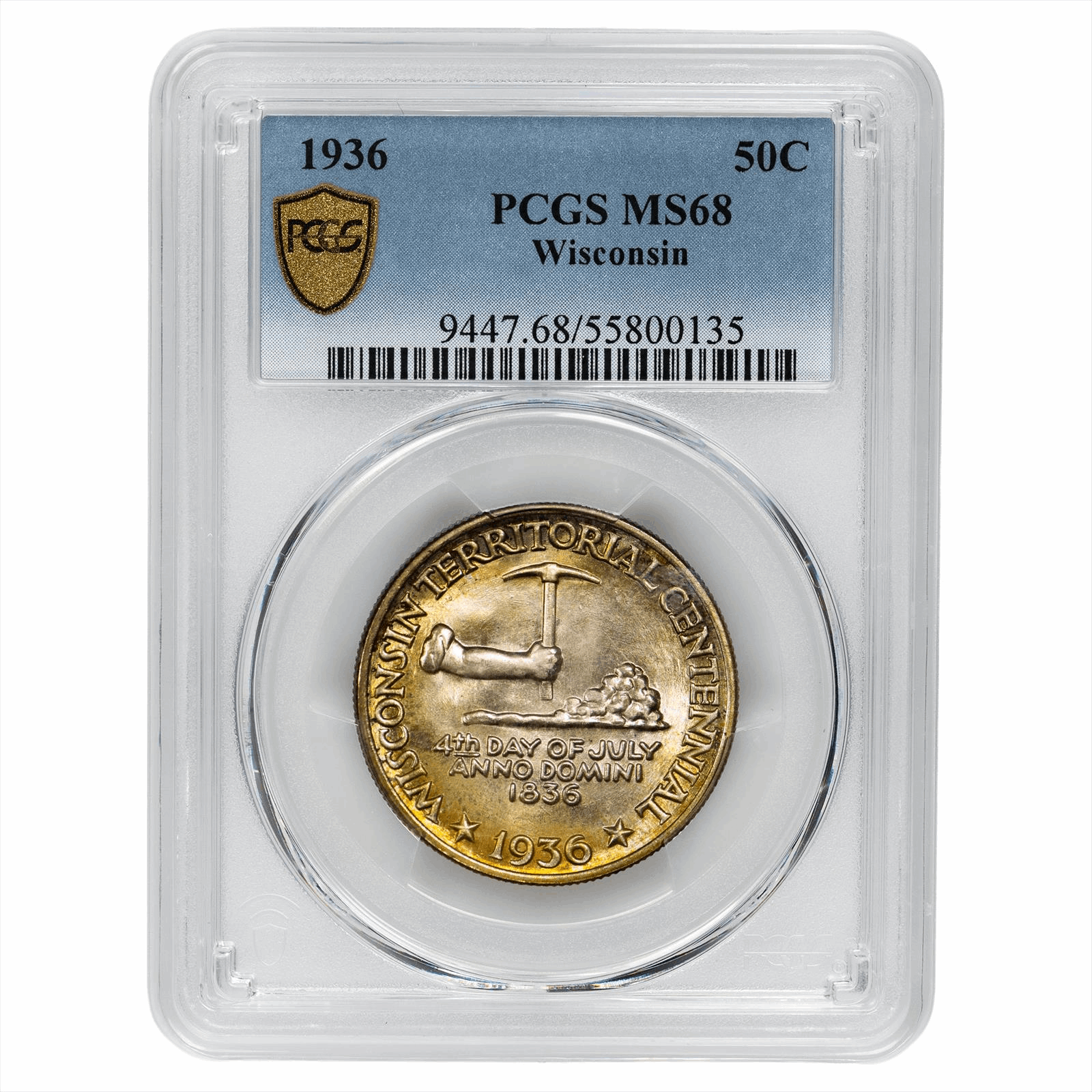 1936 Wisconsin Commemorative Half Dollar 50C PCGS MS 68