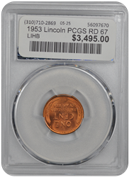 1953 Lincoln PCGS RD 67