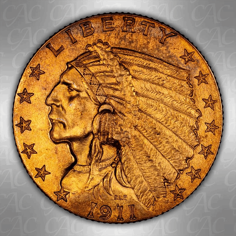 1911-D $2.50 Strong D CACG MS 62