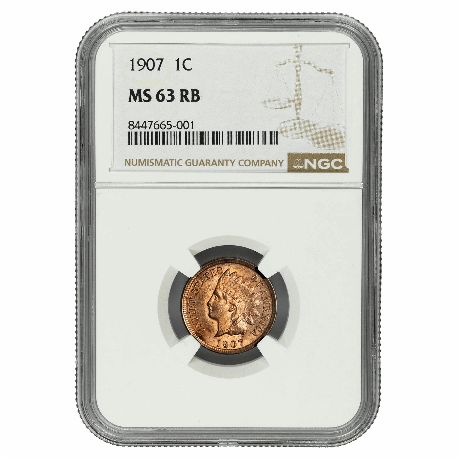 1907 Indian Head Cent 1C NGC MS 63 RB