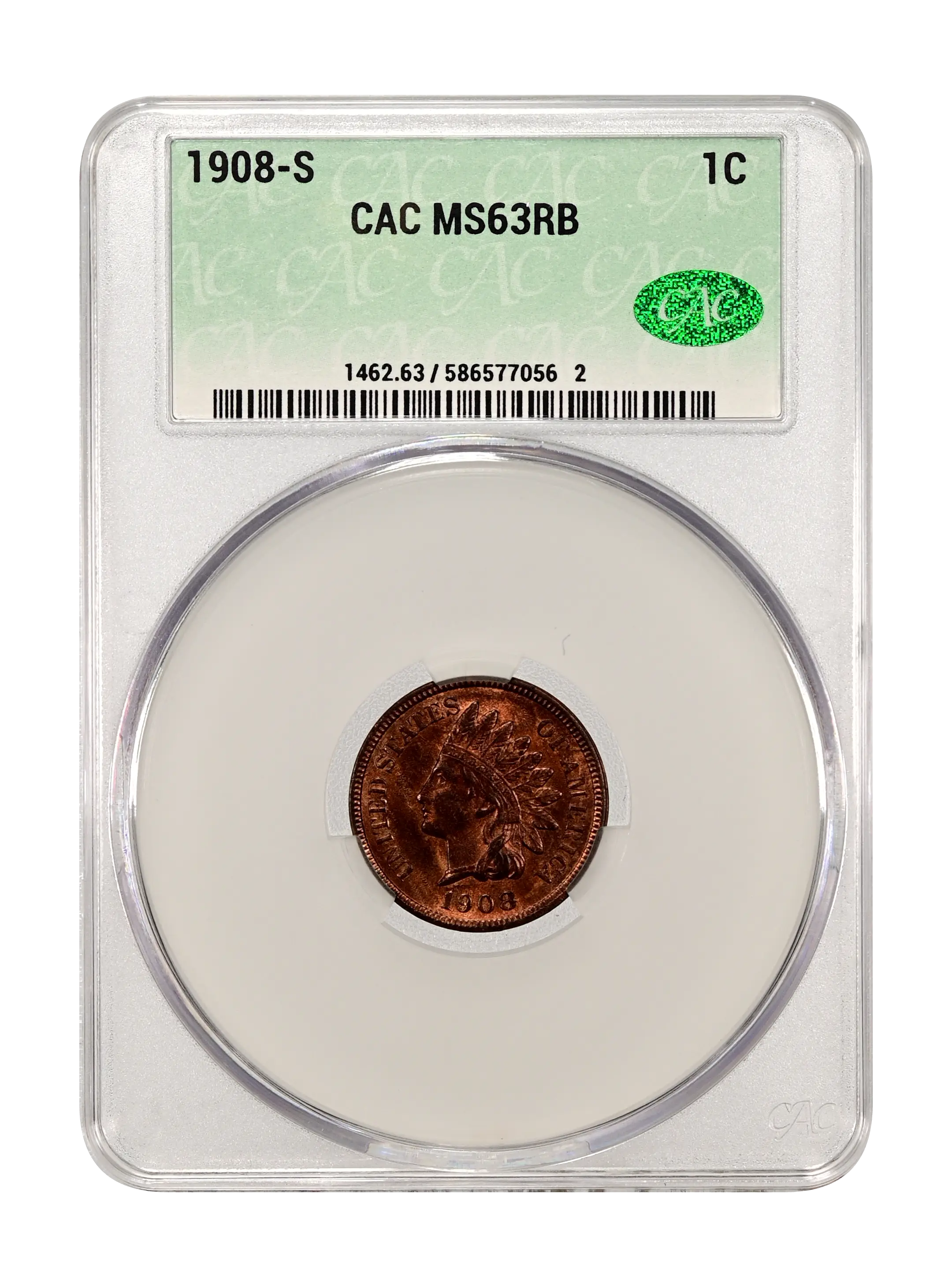 1908-S 1C CACG MS 63 RB 