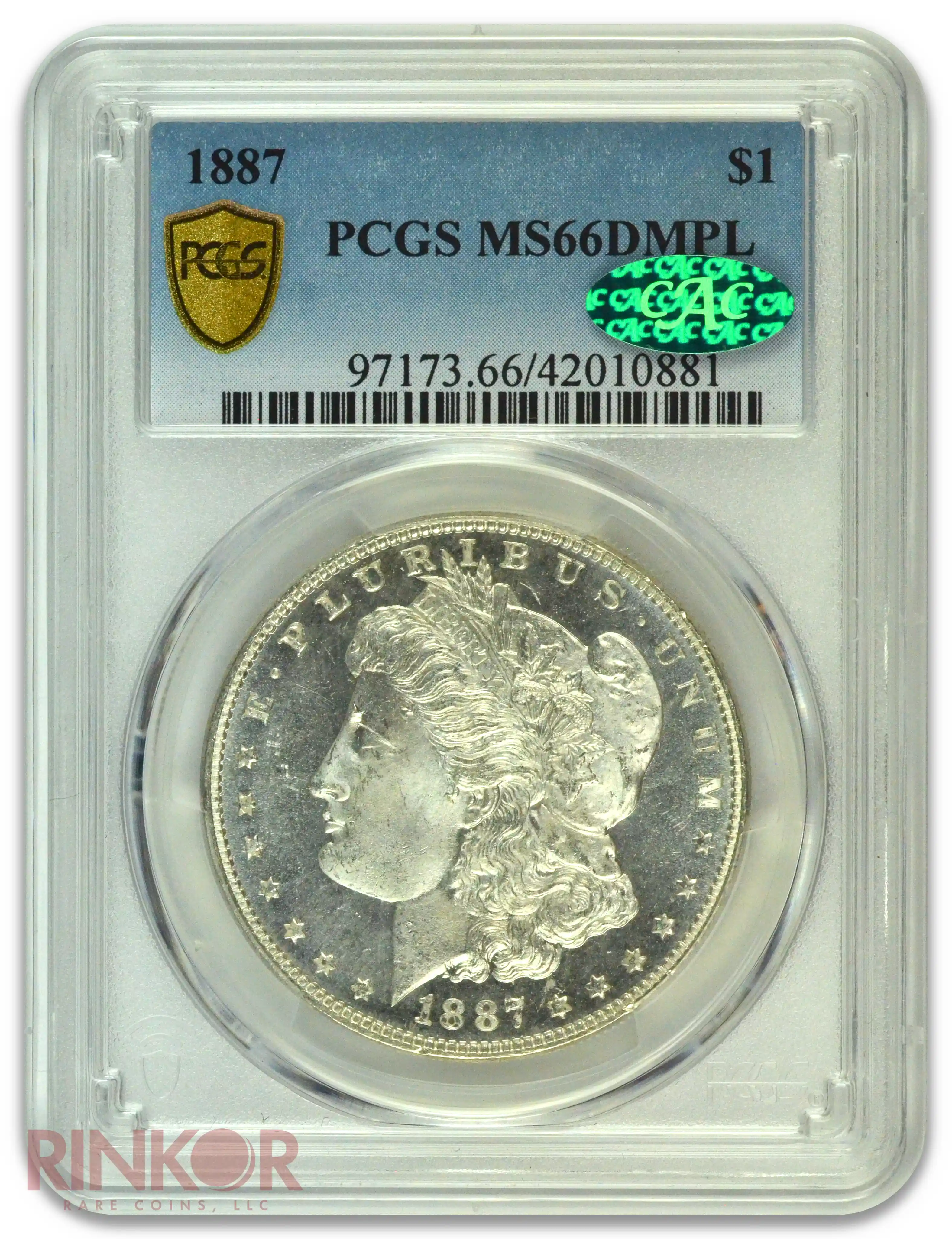 1887 $1 Morgan Dollar PCGS MS 66 DMPL CAC