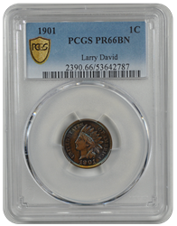 1901 1C Indian Cent - Type 3 Bronze PCGS BN #3426-8 PR66