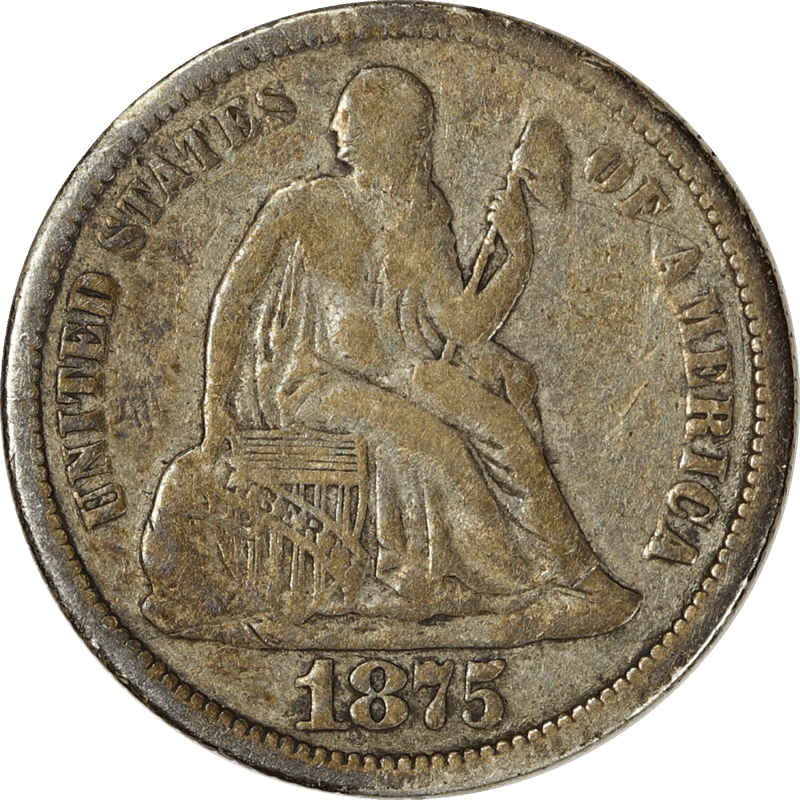 1875 Liberty Seated Dime 10c, Raw Ungraded Coin