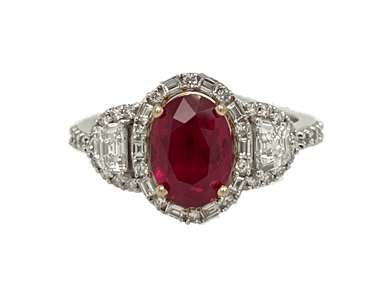2.05ct Ruby and .77cttw Diamond ring in 18k Two Tone Yellow and White Gold 
