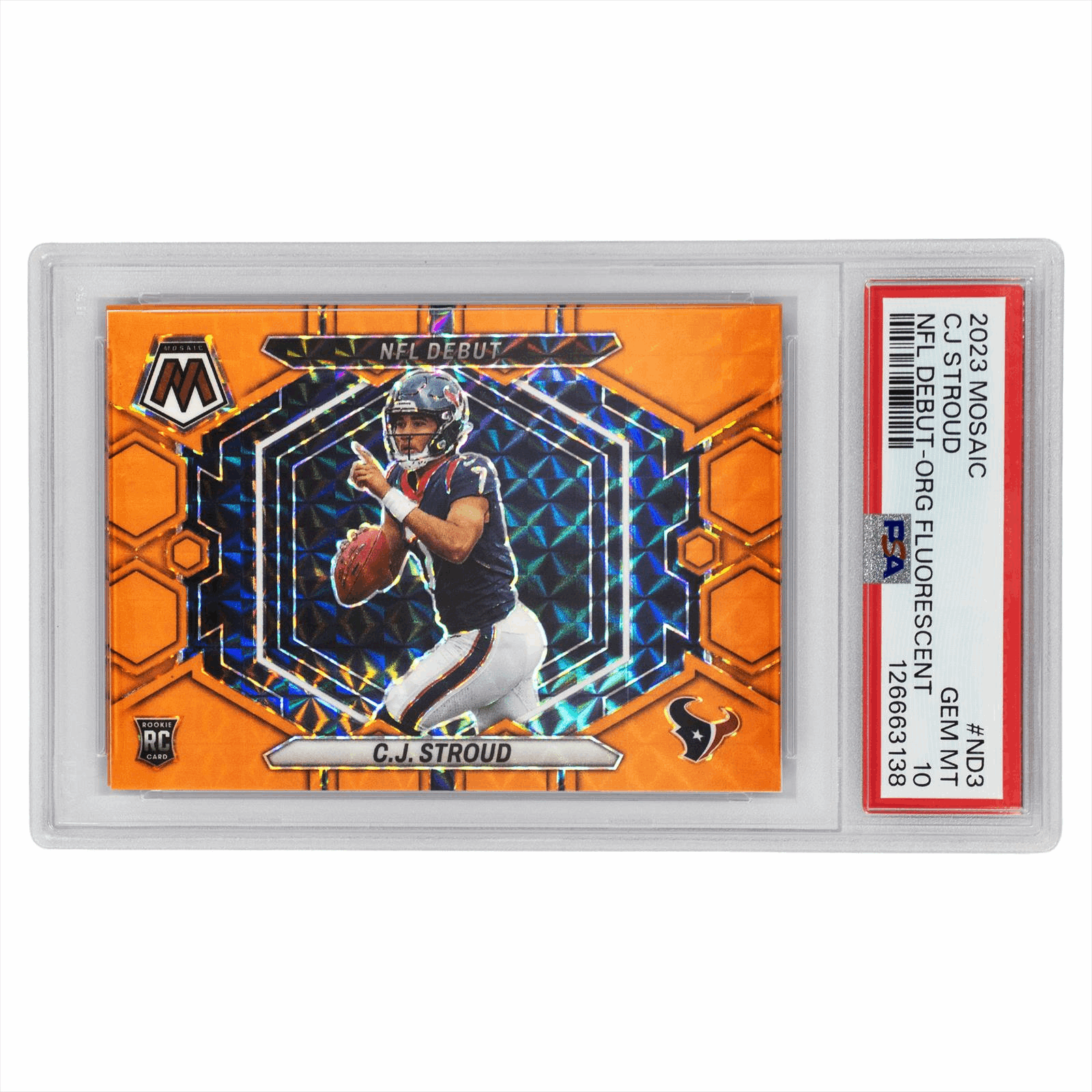2023 Panini Mosaic CJ Stroud NFL Debut-ORG Fluorescent #ND3 PSA GEM MT 10