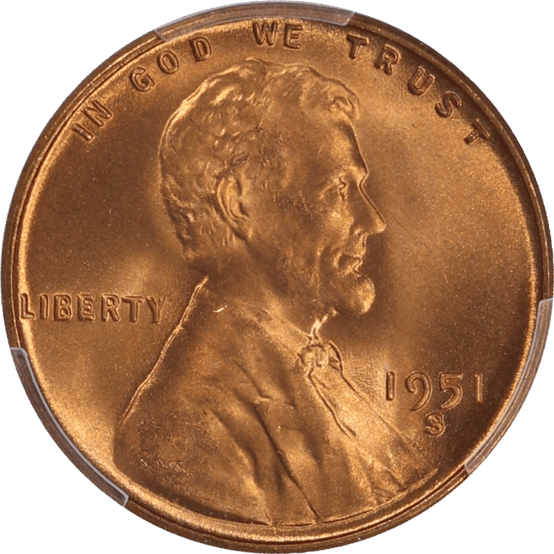 1951-S Lincoln Wheat Cent 1C PCGS MS 67 RD