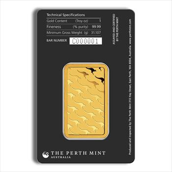 1 oz Gold Bar - Perth Mint (Black Card)  other side