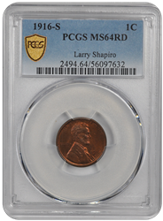 1916-S Lincoln PCGS RD 64