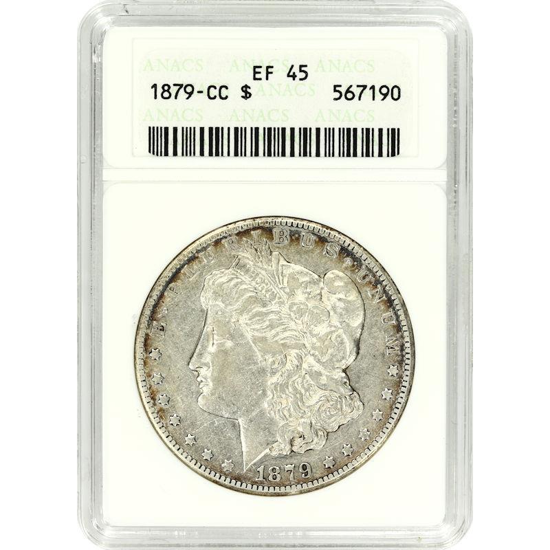 1879-CC Morgan Silver Dollar $1, ANACS EF-45 - Key Date 