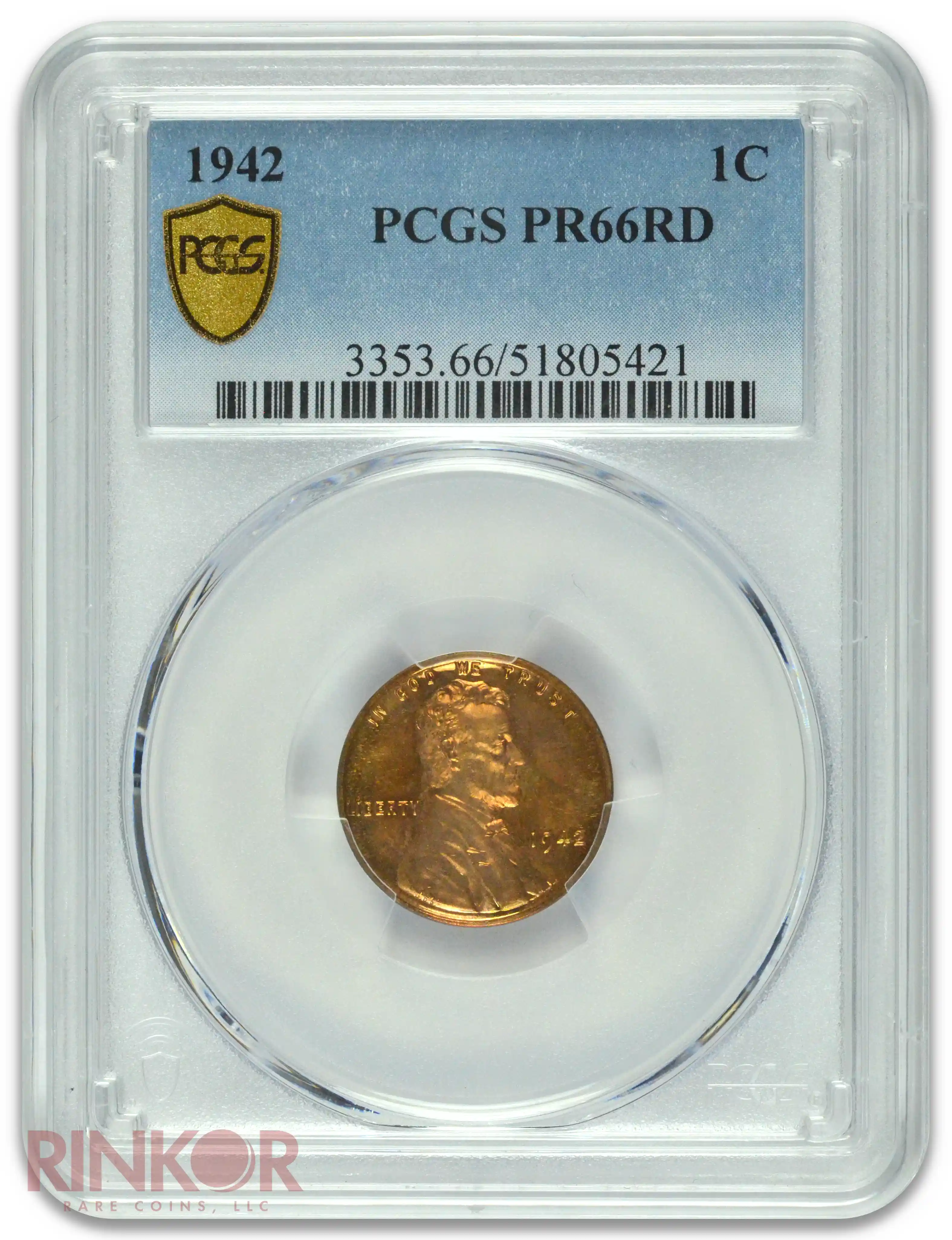 1942 1C Lincoln Wheat Cent PCGS PR 66 RD