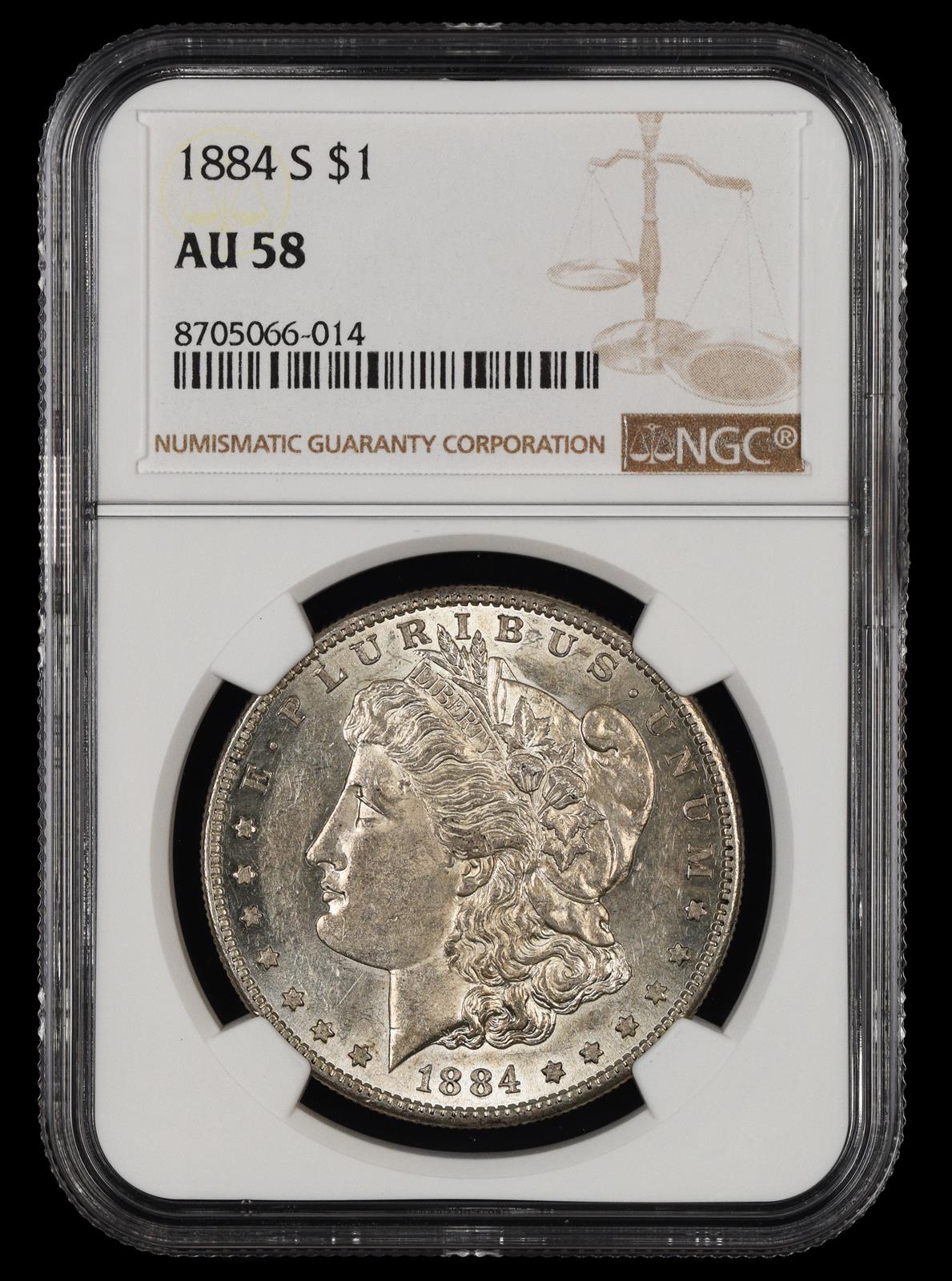 1884 S $1 NGC AU-58