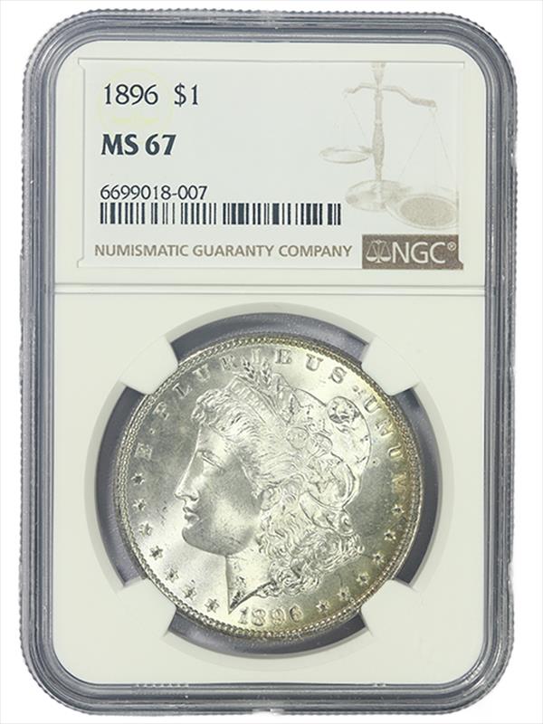 1896 $1 Morgan Silver Dollar - NGC MS67 - Slight Rim Toning - Well-Struck