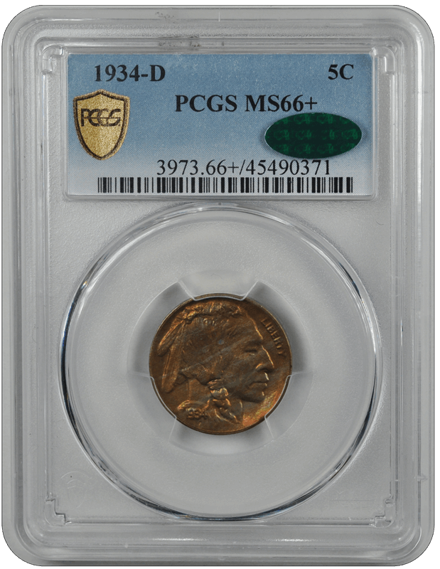 1934-D Buffalo PCGS CAC MS 66+