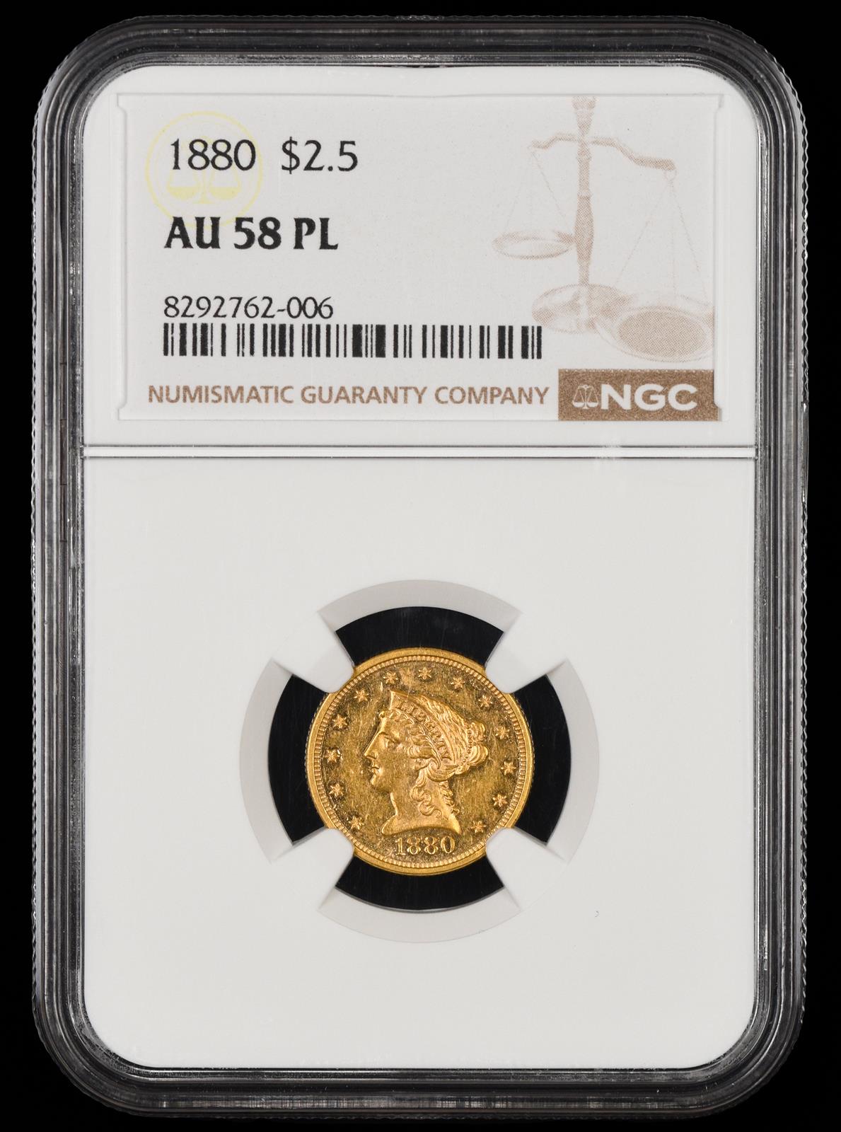 1880 $2.50 Gold NGC  AU-58PL