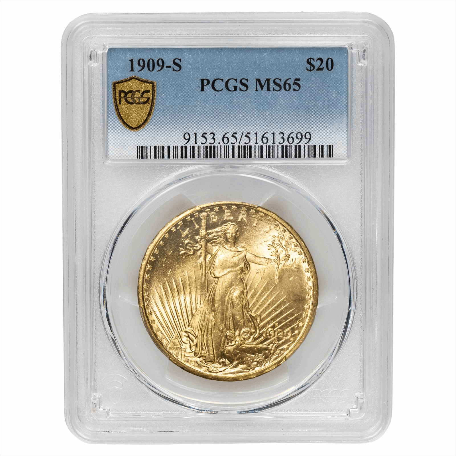 1909-S St. Gaudens Gold Double Eagle $20 PCGS MS 65