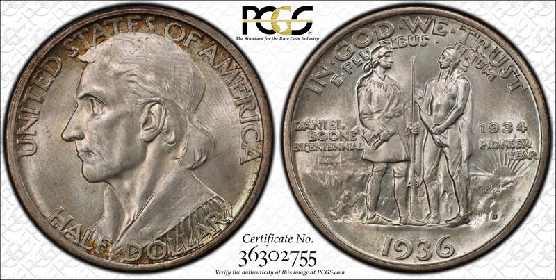 1936-D 50C Boone PCGS MS 66+ CAC