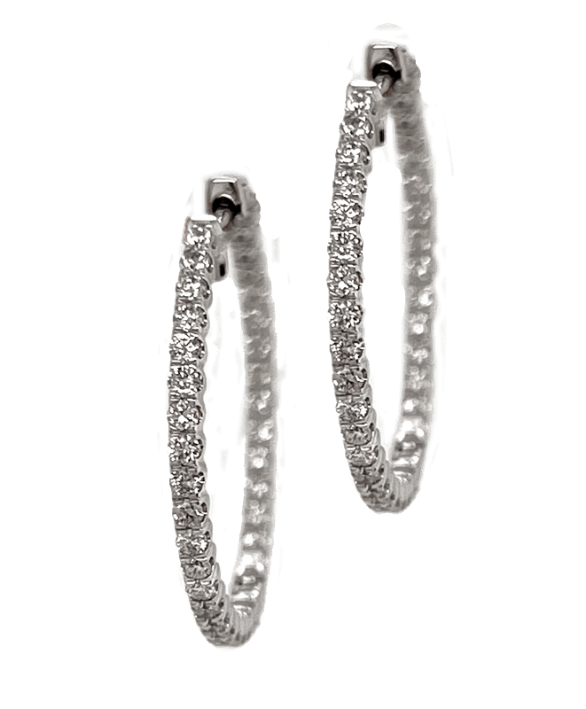 1.14cttw (68) Diamond Small In and Out Hoop Earrings in 14k White Gold	 