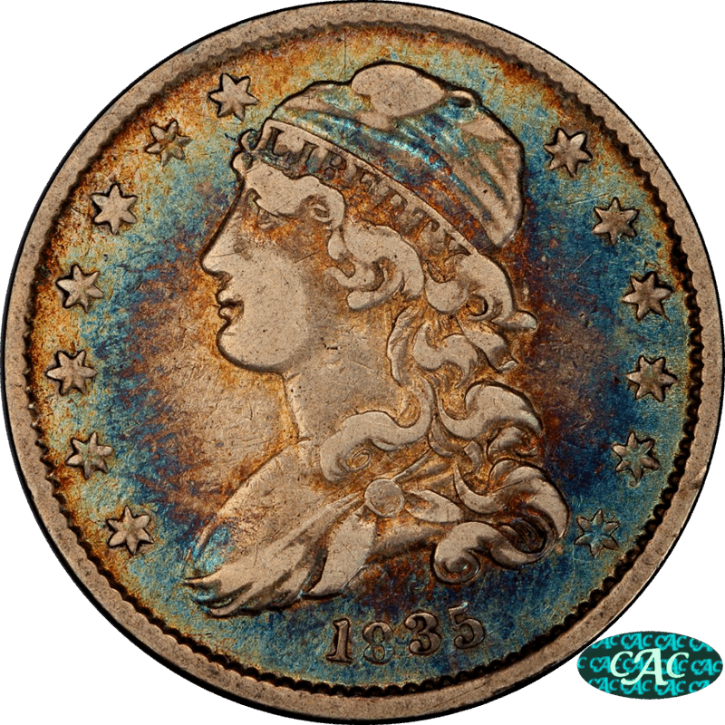 1835 Capped Bust Quarter, PCGS VF 30 CAC - Lovely Album Toning