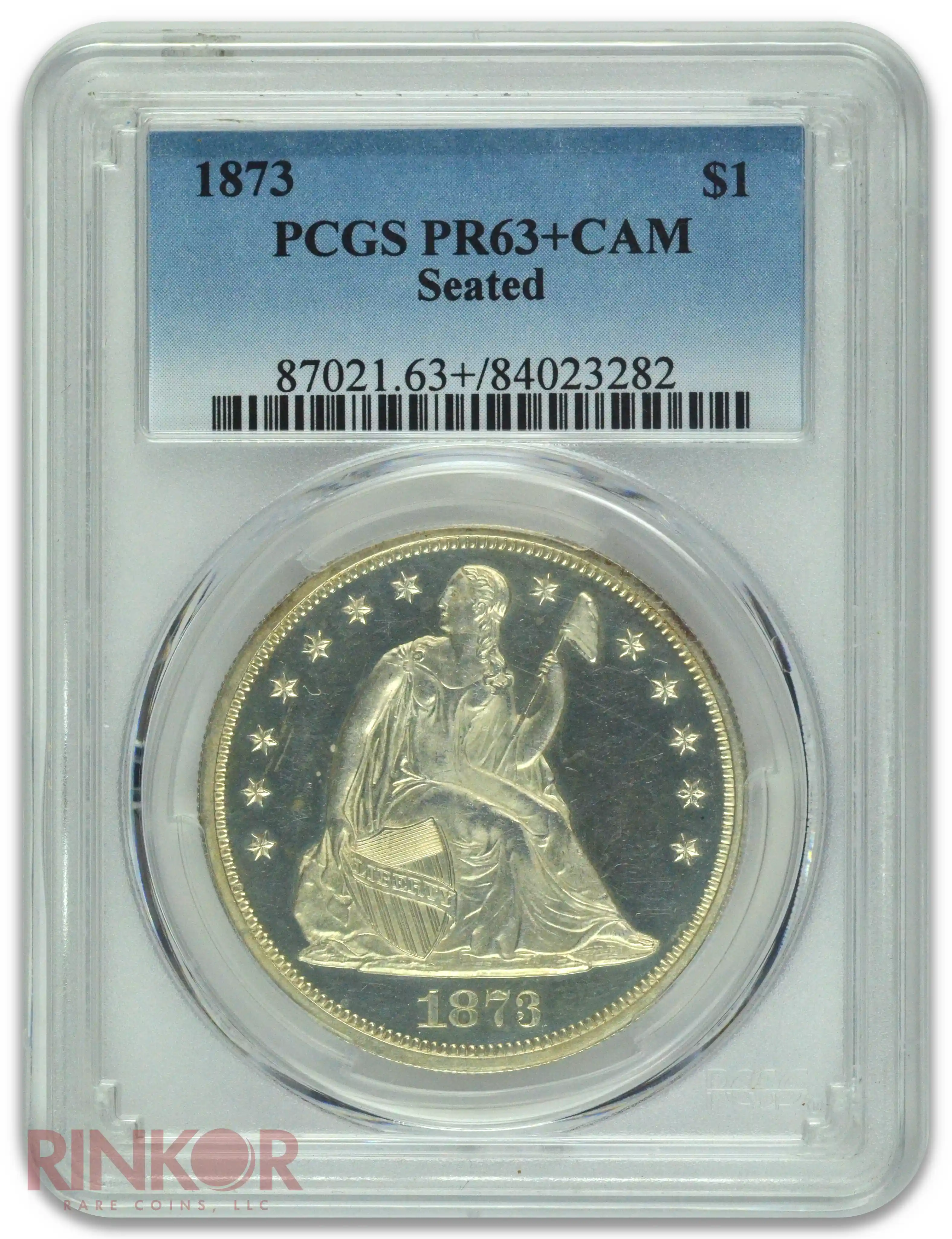 1873 $1 Seated Dollar PCGS PR 63+ CAM
