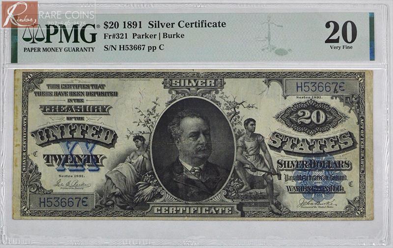 1891 $20 Fr. 321 Silver Certificate PMG VF-20