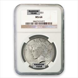 Common Date $1 Peace Silver Dollar NGC MS64 