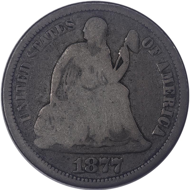 1877 Seated Liberty Dime 10c Circulated, Good - Bent