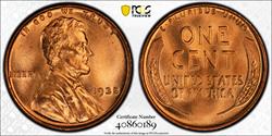 1935 1C PCGS MS67+RD CAC