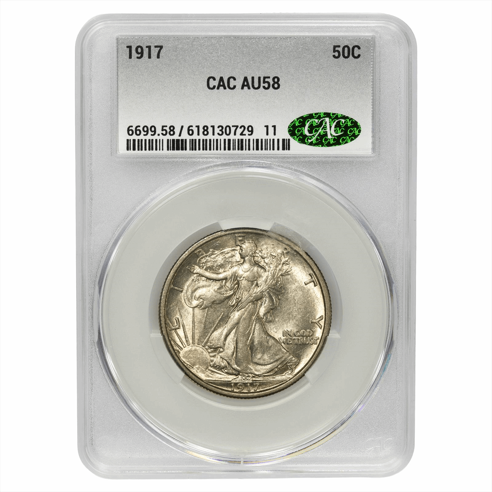 1917 Walking Liberty Half Dollar 50C CACG AU 58