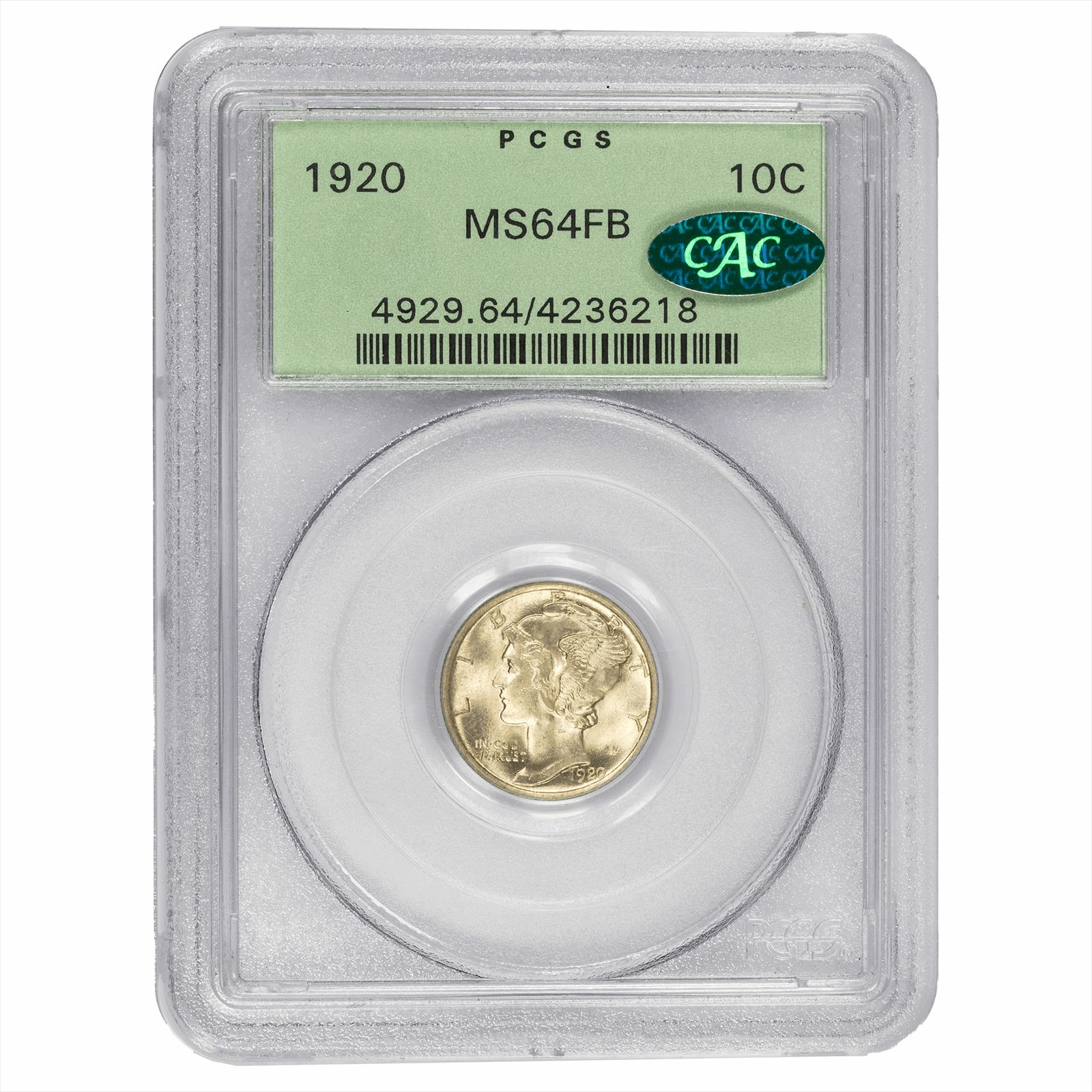 1920 Mercury Dime 10C PCGS MS 64 FB CAC