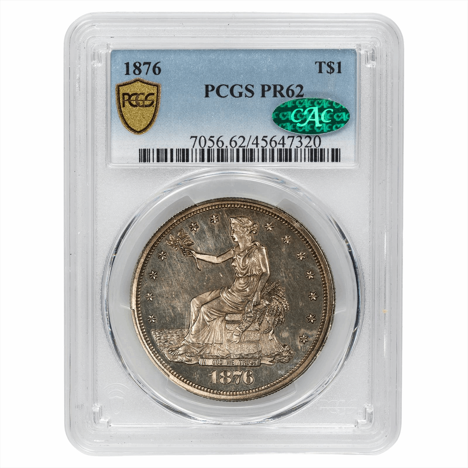1876 Silver Trade Dollar $1 PCGS PR 62 CAC