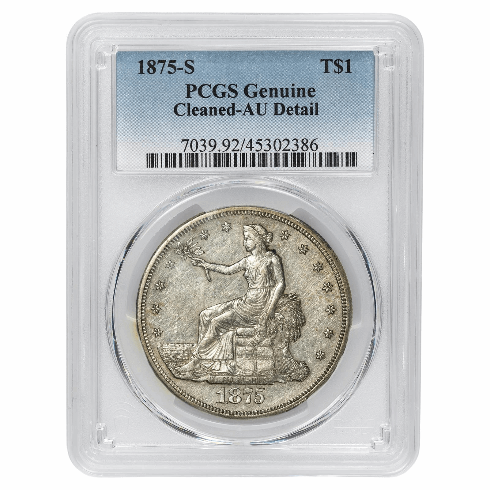 1875-S Silver Trade Dollar $1 PCGS Cleaned-AU Detail