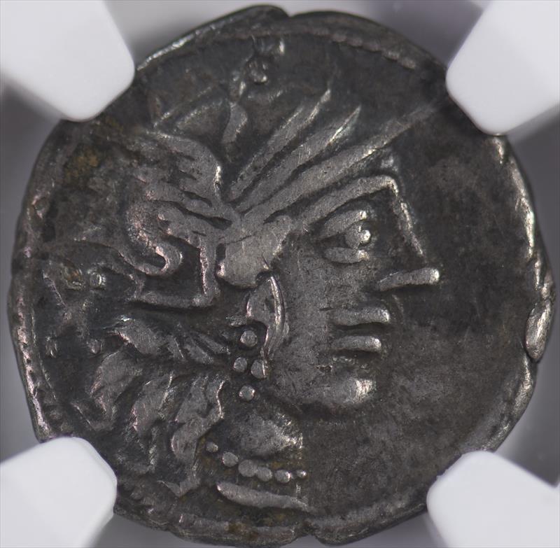 Roman Republic C. Porcius Cato, 123 BC AR Denarius Roma Victory in Biga NGC VF 