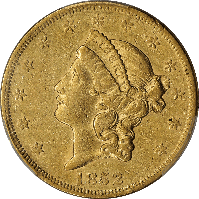 1852 Liberty Head Gold Double Eagle $20, PCGS AU 50