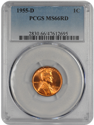 1955-D Lincoln PCGS RD 66