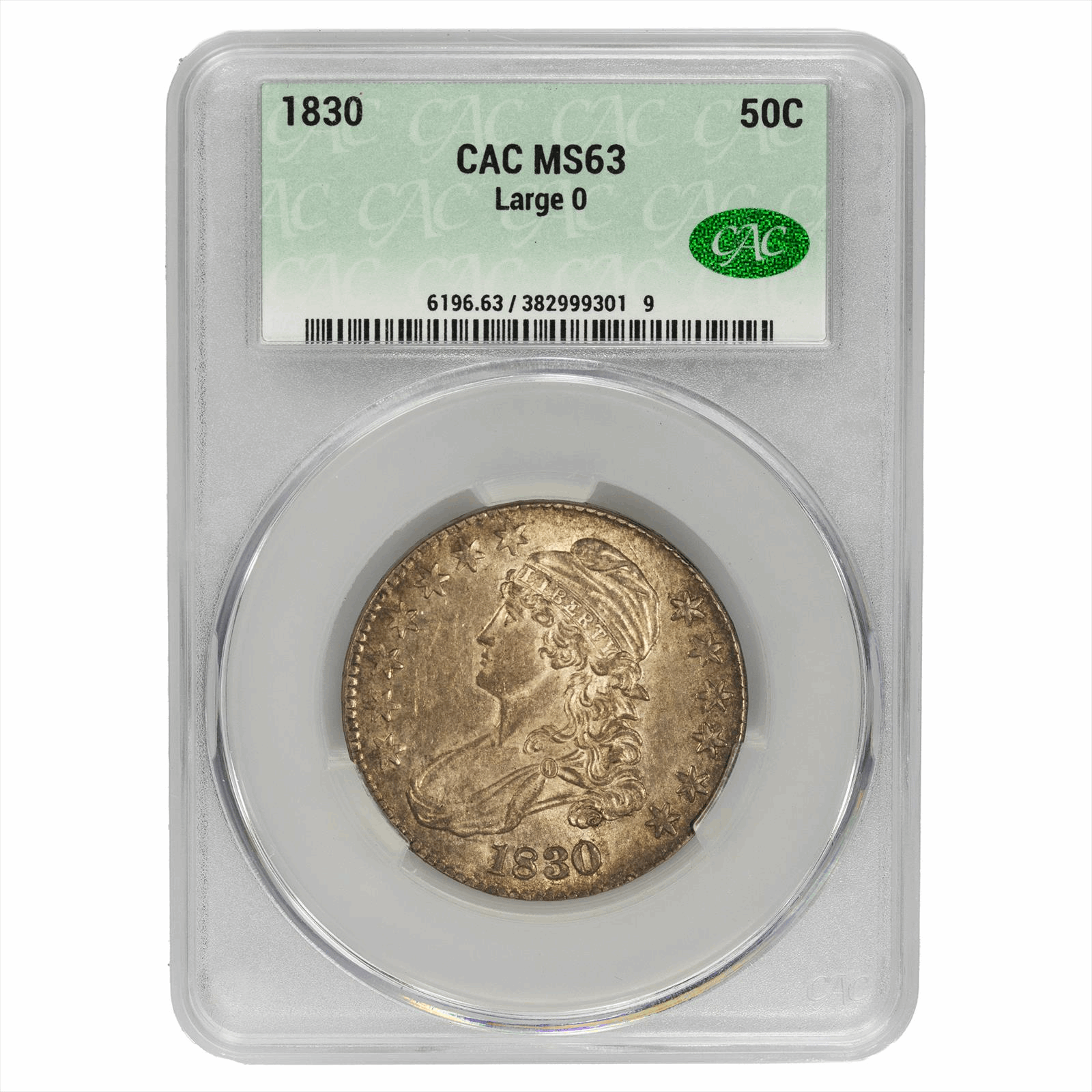 1830 Capped Bust Half Dollar 50C LARGE 0 CACG MS 63 CAC
