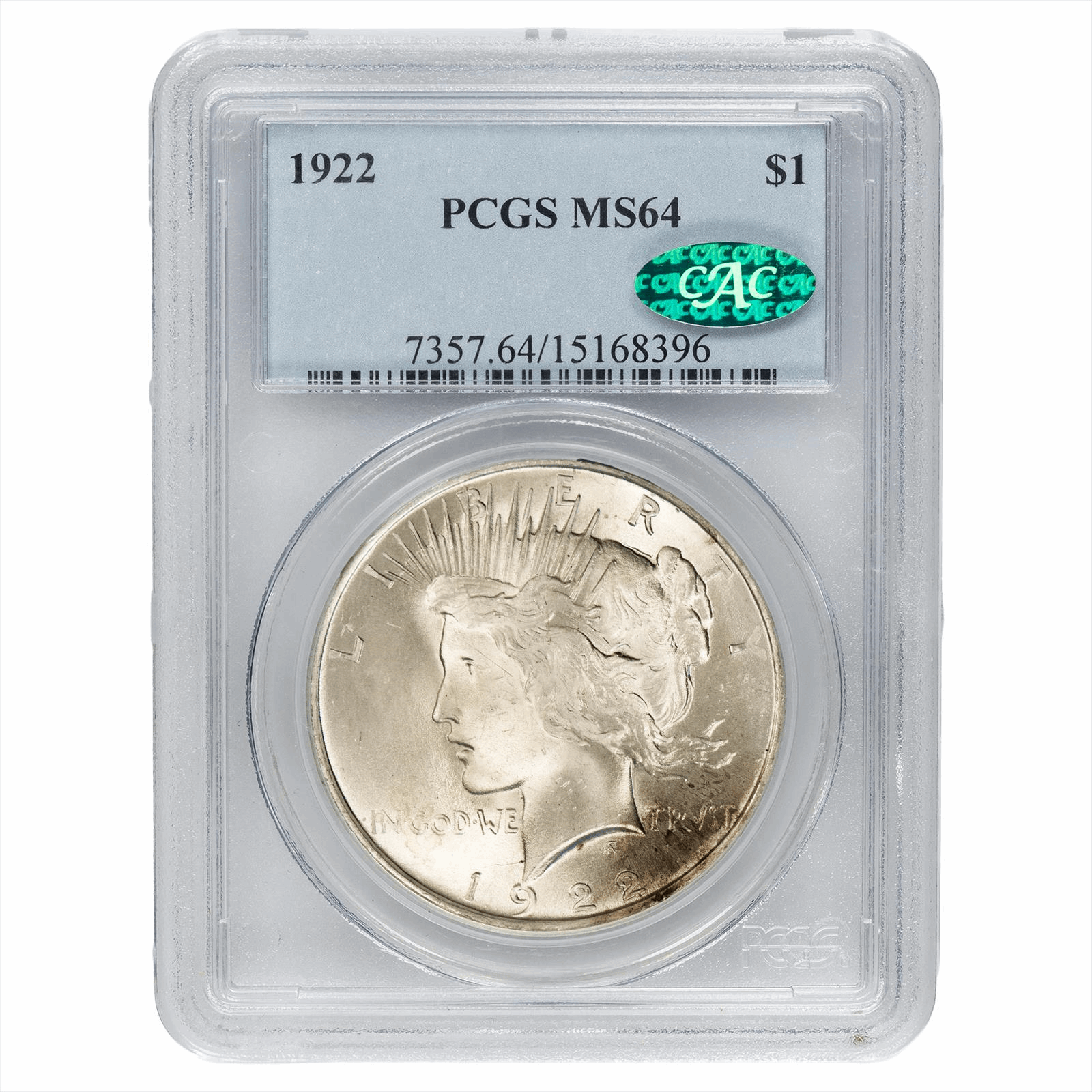 1922 Silver Peace Dollar $1 PCGS MS 64 CAC