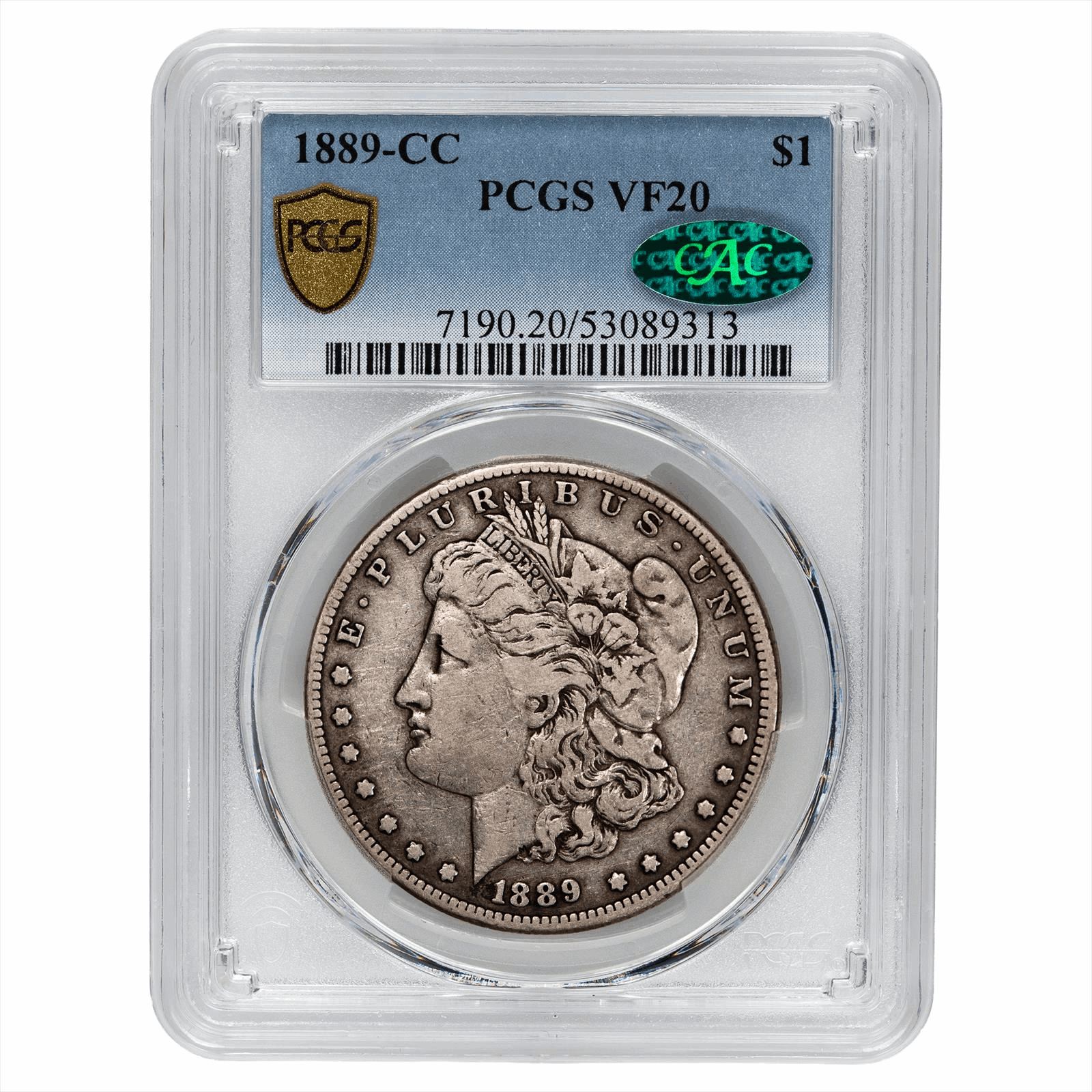 1889-CC Morgan Silver Dollar $1 PCGS VF 20 CAC