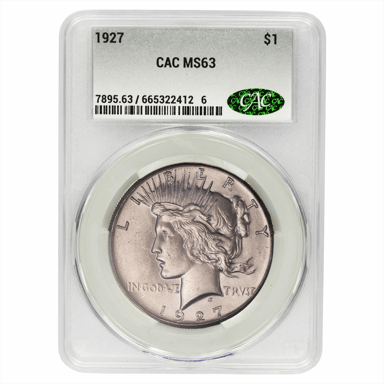 1927 Peace Dollar $1 CACG MS 63