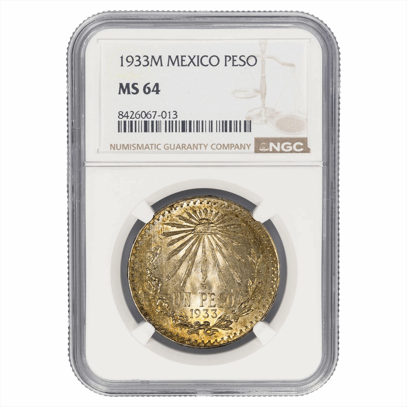 1933M Mexico 1 Peso NGC MS 64