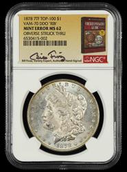 1878 7Tf Rev Of 78 $1 VAM-70 DDO RIB Top 100 Mint Error Obverse Struck Thru NGC  MS 62