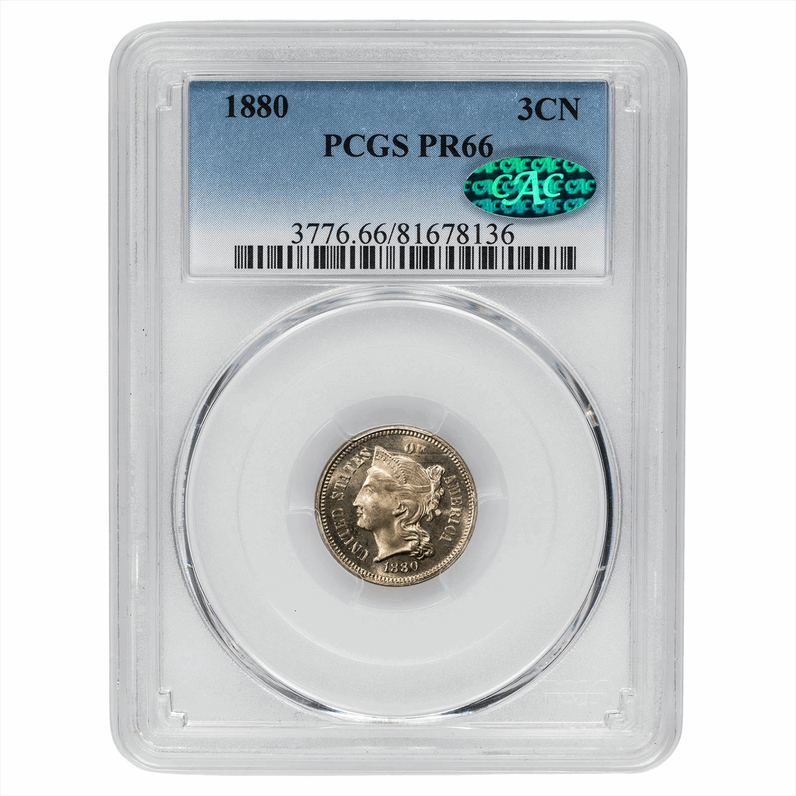 1880 Three Cent Nickel  3CN PCGS PR 66 CAC