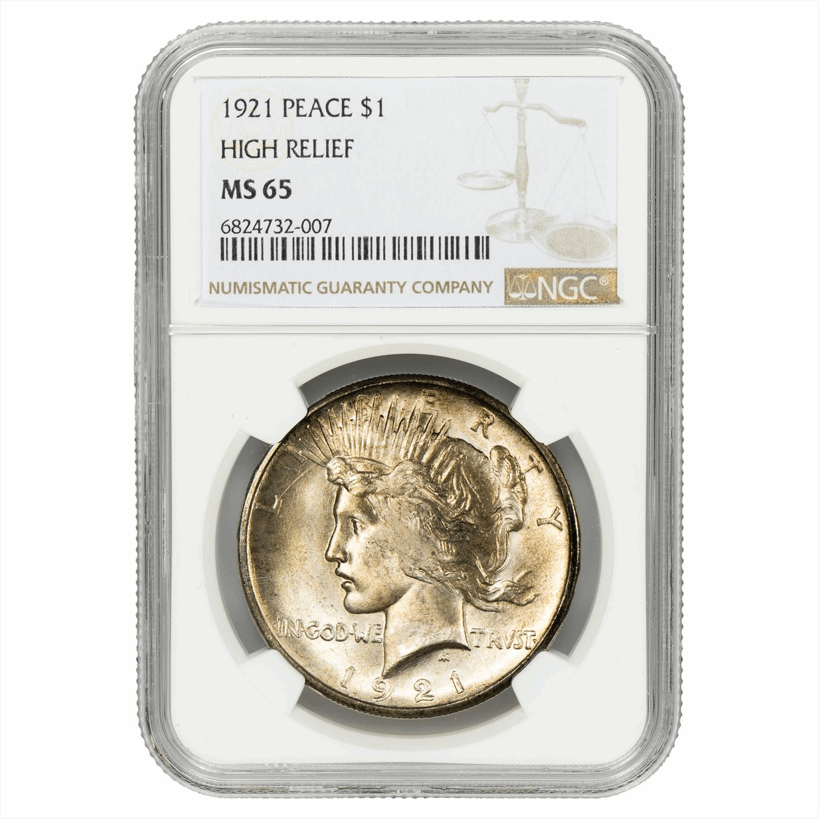 1921 High Relief Silver Peace Dollar $1 NGC MS 65
