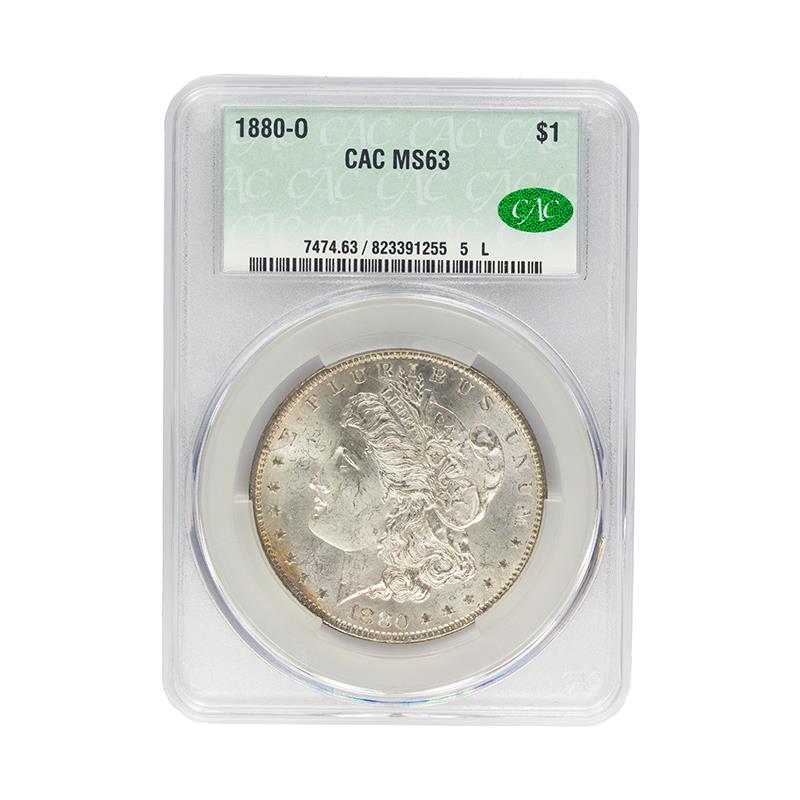 1880-O Morgan Dollar $1 CACG MS 63, CAC Certified Green